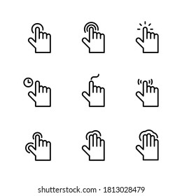 Set of hand gesture, touch and click icons set. Line vector. Isolate on white background.