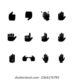 set of hand gestures, black icon and white background, vector illustration