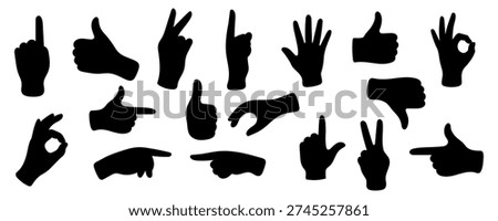 Set of hand gestures black silhouettes. Hand silhouettes set. Different hand poses.