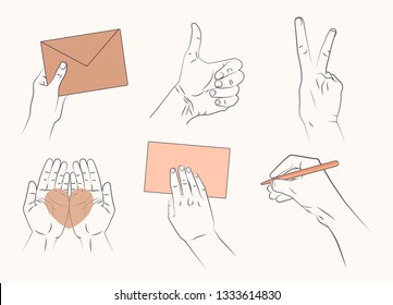 A set of hand gestures drawings
Illustration of hand drawn
Top view of hands
Illustration for office
