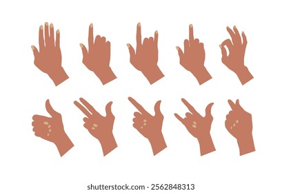 A set of hand gestures with the fingers pointing up, vector illustration.