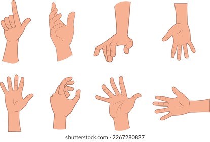 set of hand gestures. Hands poses. hand holding and pointing gestures.