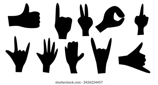set of hand gestures, isolated on white background