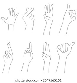 Set of Hand Gestures Line Art Collection.