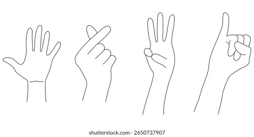 Set of Hand Gestures Line Art Collection.