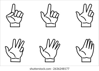 Set of hand gestures linear icons, vector illustration on white background.