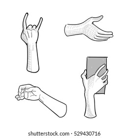Set of hand gestures on white background. Vector illustration