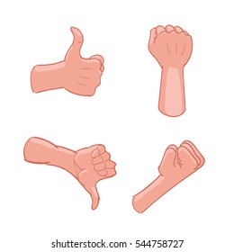 Set of hand gestures on white background. Vector illustration