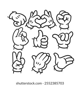Set of hand gestures outline. Vector illustration
