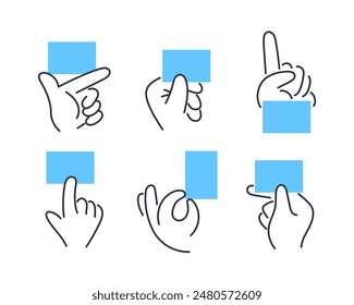 A set of hand gestures, signs, tablets, cards in doodle style.
