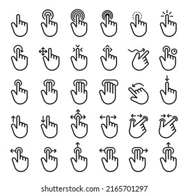 A set of hand gestures touching a screen, Vector, Illustration.