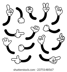 Set of hand gestures. Vector illustration in retro cartoon style