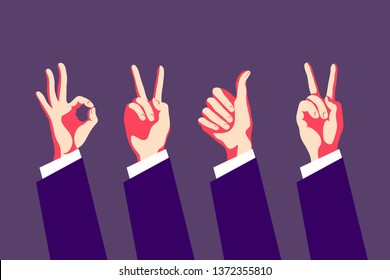 Set Hand Gestures Victory Sign Ok Stock Vector (Royalty Free) 1372355810