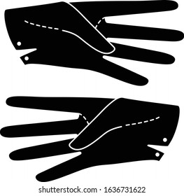 Set Hand in a glove with four extended fingers. Sign. Vector linear silhouette illustration.