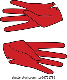 Set Hand in a glove with four extended fingers. Sign. Vector linear silhouette illustration.