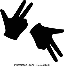 Set Hand in a glove with three extended fingers. Sign. Vector linear silhouette illustration.