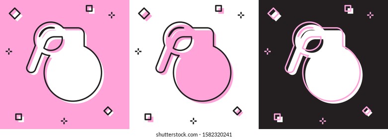 Set Hand grenade icon isolated on pink and white, black background. Bomb explosion.  Vector Illustration