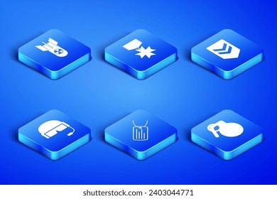 Set Hand grenade, Nuclear bomb, Military dog tag, helmet, reward medal and Chevron icon. Vector