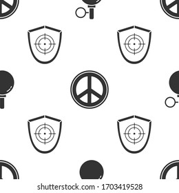 Set Hand grenade, Peace and Target sport on seamless pattern. Vector