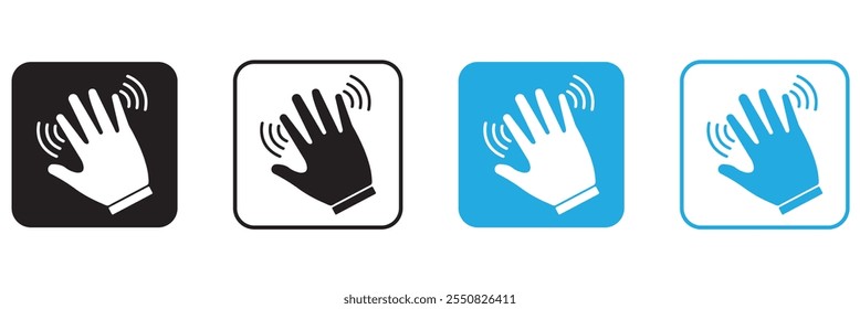 Set of hand hello icons. Hand waving, hand gesture, hello, hi, bye, wave hello, goodbye, greeting symbol. Vector.