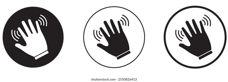 Set of hand hello icons. Hand waving, hand gesture, hello, hi, bye, wave hello, goodbye, greeting symbol. Vector.