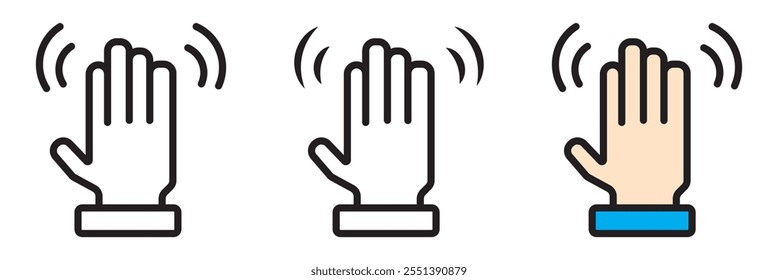 Set of hand hello icons. Hand waving, hand gesture, hello, hi, bye, wave hello, goodbye, greeting symbol. Vector.