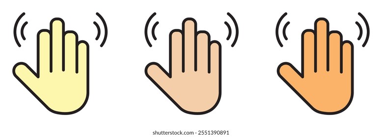 Set of hand hello icons. Hand waving, hand gesture, hello, hi, bye, wave hello, goodbye, greeting symbol. Vector.