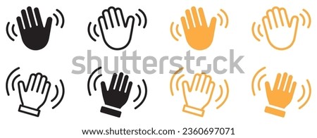 Set of hand hello icons. Hand waving, hand gesture, hello, hi, bye, wave hello, goodbye, greeting symbol. Vector.