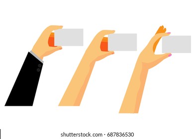 Set of Hand - Holding Blank Business Card for Your Design Element