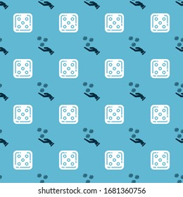 Set Hand holding casino chips and Game dice on seamless pattern. Vector