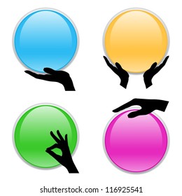 Set of hand holding circle card