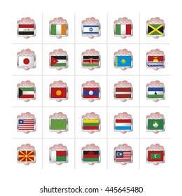 set of hand holding colored 25 national flags-vector drawing