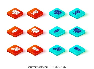Set Hand holding Earth globe, Battery, Light bulb with leaf, Location,  and Solar energy panel icon. Vector