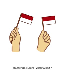 set of hand holding the indonesian flag, national heroes day, doodle illustration