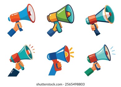 Set of Hand Holding megaphone vector icon, Announcing Mike collection illustration on white background