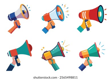 Set of Hand Holding megaphone vector icon, Announcing Mike collection illustration on white background