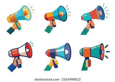 Set of Hand Holding megaphone vector icon, Announcing Mike collection illustration on white background