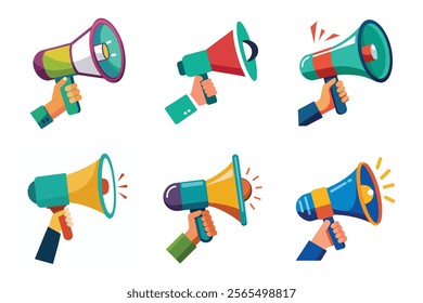 Set of Hand Holding megaphone vector icon, Announcing Mike collection illustration on white background