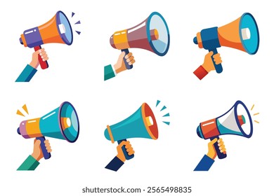 Set of Hand Holding megaphone vector icon, Announcing Mike collection illustration on white background