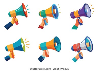 Set of Hand Holding megaphone vector icon, Announcing Mike collection illustration on white background