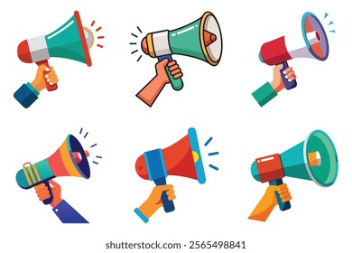 Set of Hand Holding megaphone vector icon, Announcing Mike collection illustration on white background