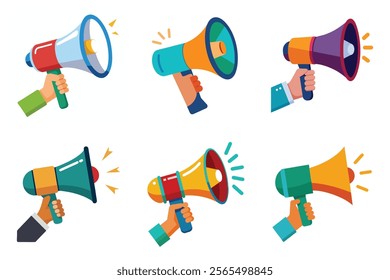 Set of Hand Holding megaphone vector icon, Announcing Mike collection illustration on white background