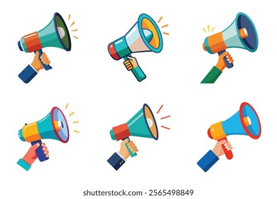 Set of Hand Holding megaphone vector icon, Announcing Mike collection illustration on white background