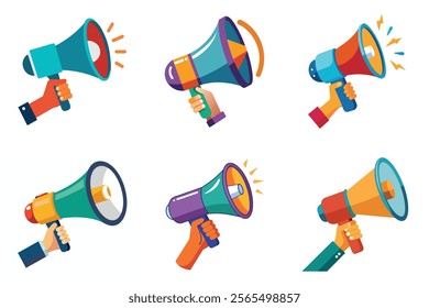 Set of Hand Holding megaphone vector icon, Announcing Mike collection illustration on white background