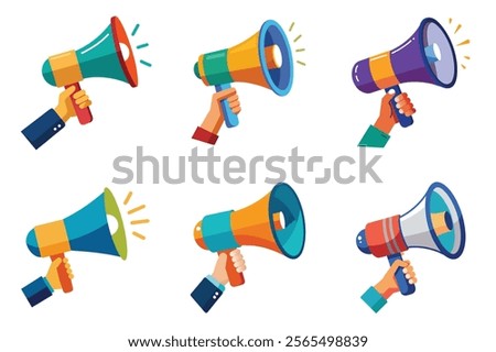 Set of Hand Holding megaphone vector icon, Announcing Mike collection illustration on white background