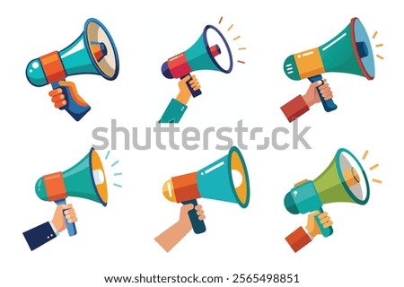 Set of Hand Holding megaphone vector icon, Announcing Mike collection illustration on white background