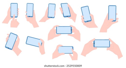set of hand holding phone. template design. isolated images. editabel screen. eps 10
