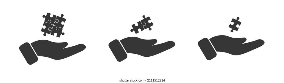 Set von Hand hält Puzzle Symbol. Vektorgrafik