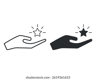 Conjunto de icono de estrella de mano. Signo de premio de persona. Calidad del servicio. Calificación del cliente. Mejor calificación. Ganador del premio. Ilustración vectorial aislada sobre fondo blanco. Eps 10.