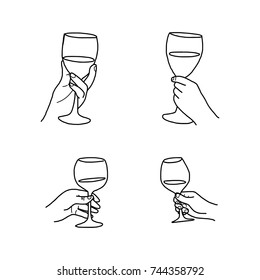 Set Hand Holding Wine Glass Vector Illustration Doodle Hand Drawn Isolated On White Background